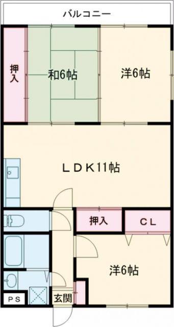 テック藤原(3LDK/2階)の間取り写真
