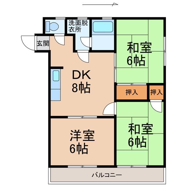 南海本線 紀ノ川駅 徒歩16分 3階建 築42年(3DK/1階)の間取り写真