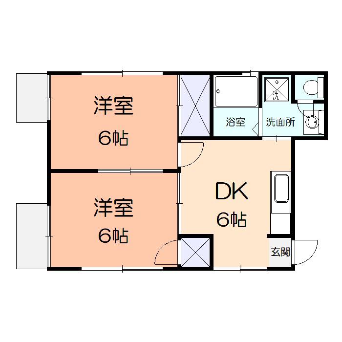 ヴァレーヌ茅ヶ崎(2DK/1階)の間取り写真