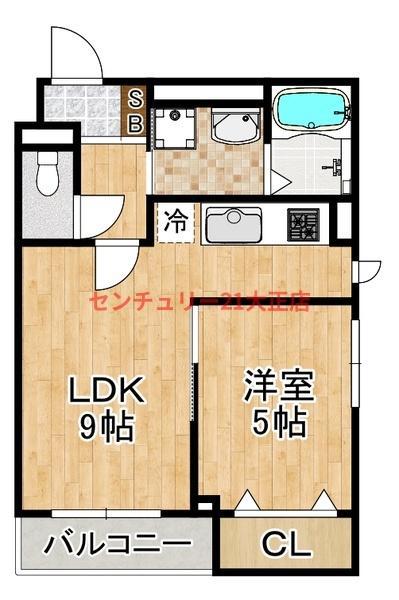 ヒカルサ大阪南恩加島(1LDK/3階)の間取り写真