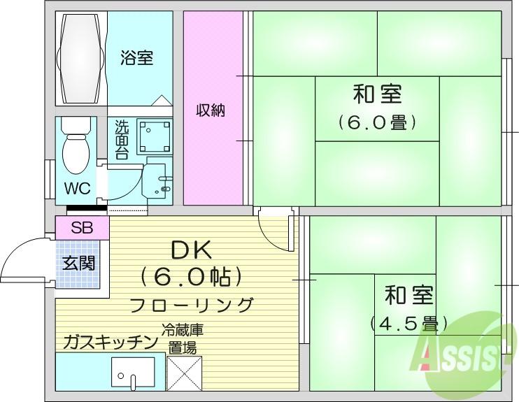 ニイダハイツ(2DK/2階)の間取り写真