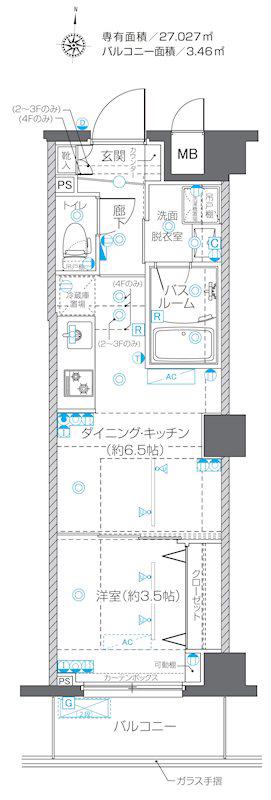 ZOOM中野ウエスト(1DK/4階)の間取り写真