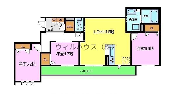 シャーメゾンサカイパークス2(2LDK/3階)の間取り写真