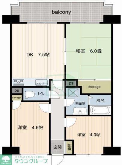 朝日プラザガーデンシティ新越谷団地 D(3DK/7階)の間取り写真
