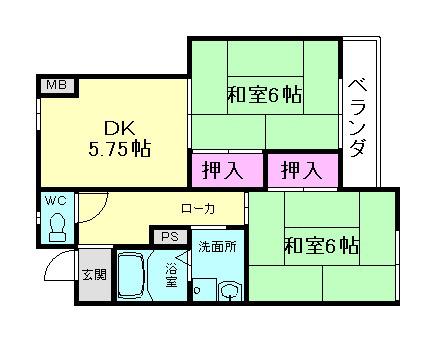 コスモハイツ(2DK/2階)の間取り写真