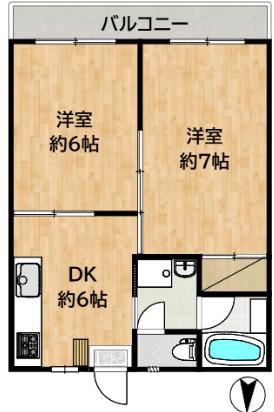 パールマンション(2DK/2階)の間取り写真