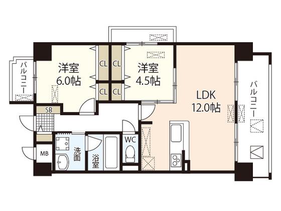 SUN CREST 大安寺(2LDK/1階)の間取り写真