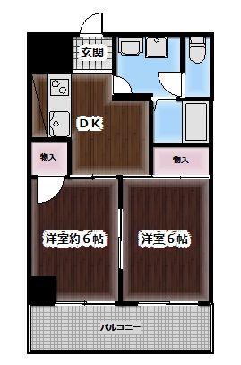 ファーストクラス伊勢佐木町(2DK/3階)の間取り写真