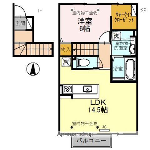 石川県金沢市 2階建 築7年(1LDK/2階)の間取り写真