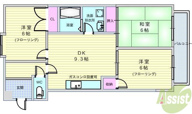 アンシャンテ豊中(3DK/2階)の間取り写真