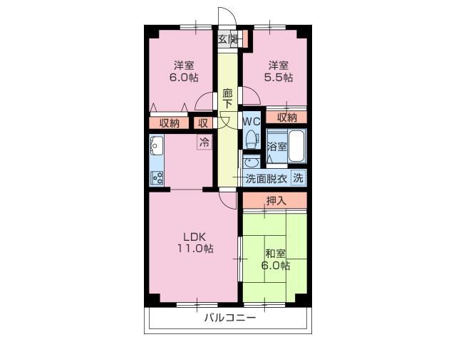 ベルハイム木の宮(3LDK/3階)の間取り写真