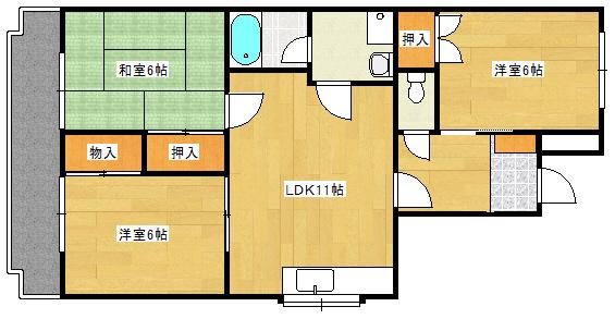 カネオハイツ(3LDK/4階)の間取り写真