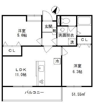 TERRITORIAL(2LDK/3階)の間取り写真
