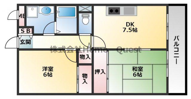 フェリス旭ヶ丘(2DK/2階)の間取り写真