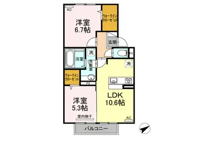 プレミアム11・12番館 B棟(2LDK/2階)の間取り写真