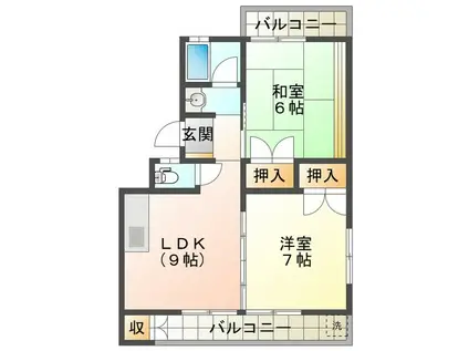 スカイハイツ若松(2DK/2階)の間取り写真