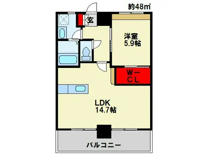 ハーヌルNAKAI(1LDK/6階)の間取り写真