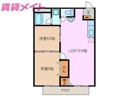 シティハイツ別名B(2LDK/1階)の間取り写真