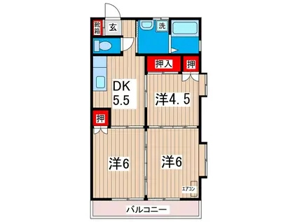 マリンハイツB(3DK/2階)の間取り写真