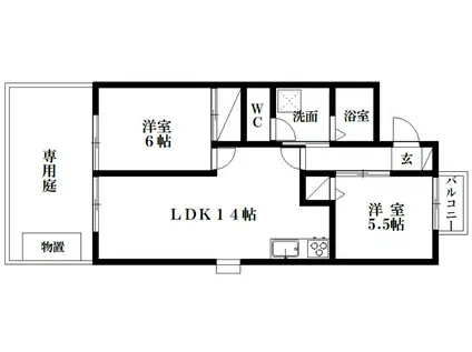 グランディール蜆塚 A棟(2LDK/1階)の間取り写真