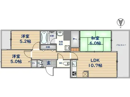 グランビュー山手(3LDK/3階)の間取り写真