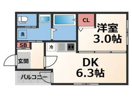 THE HAVEN OSAKA(1DK/1階)の間取り写真