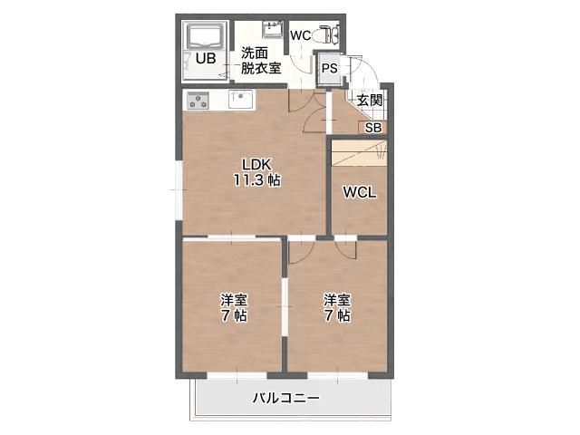 グランペールフォルス(2LDK/1階)の間取り写真