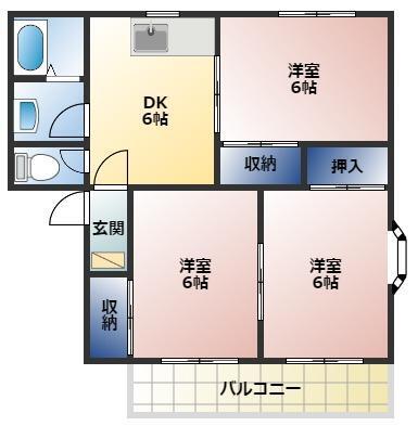 セジュール柏A棟(3DK/1階)の間取り写真