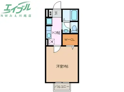 エクセラン ボワII(1K/2階)の間取り写真