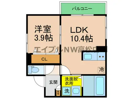 シャリンティア(1LDK/2階)の間取り写真