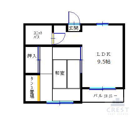 徳毛ビル(1LDK/3階)の間取り写真