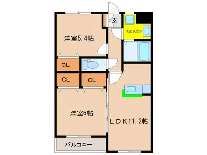 パークサイド城ヶ崎(2LDK/3階)の間取り写真