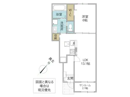 ヴィラ ロータス B(1LDK/1階)の間取り写真
