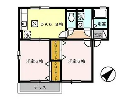 ジュパールI棟(2DK/1階)の間取り写真