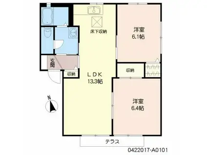 パストラルKURA A棟(2LDK/1階)の間取り写真