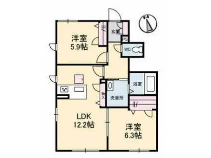 CASA ALEGRE 8 日下橋(2LDK/1階)の間取り写真