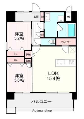 サンショウ レジデンス西新(2LDK/10階)の間取り写真