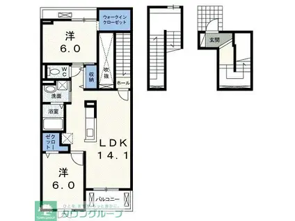 リアンI(2LDK/3階)の間取り写真