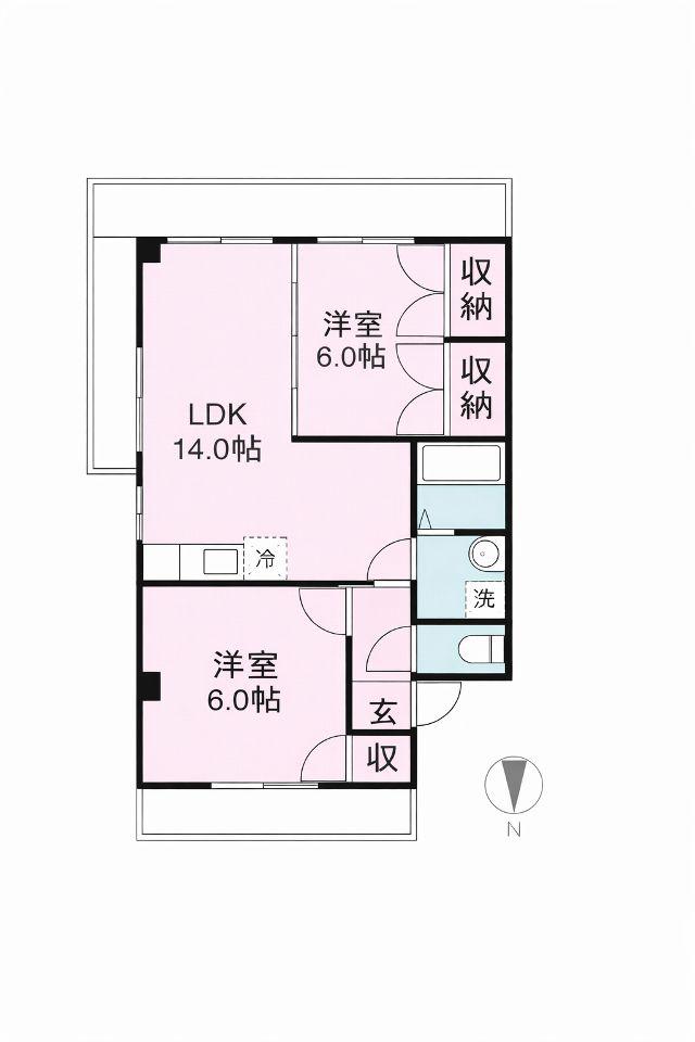 オークヒルズ707II棟(2LDK/2階)の間取り写真
