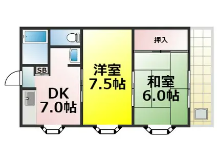 ハナキマンション(2DK/3階)の間取り写真