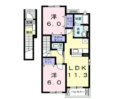 カレント アドヴァンスI(2LDK/2階)の間取り写真