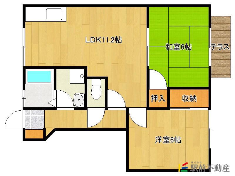 パークコート三国ヶ丘(2LDK/1階)の間取り写真