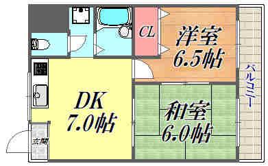 ベアコート塚口(2DK/3階)の間取り写真