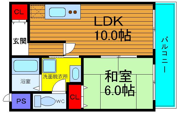 フェリスビラ(1LDK/4階)の間取り写真