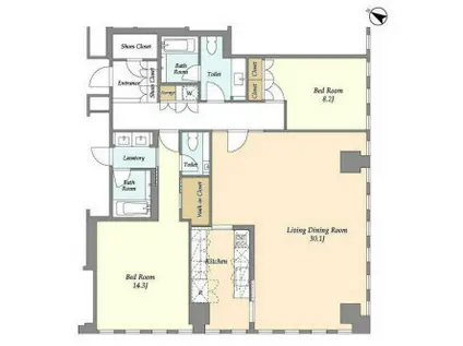 プルデンシャルタワーレジデンス(2LDK/30階)の間取り写真