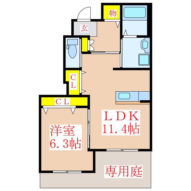 フォレスト 姫城(1LDK/1階)の間取り写真