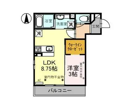 ジョルナーレ北安江(1LDK/2階)の間取り写真