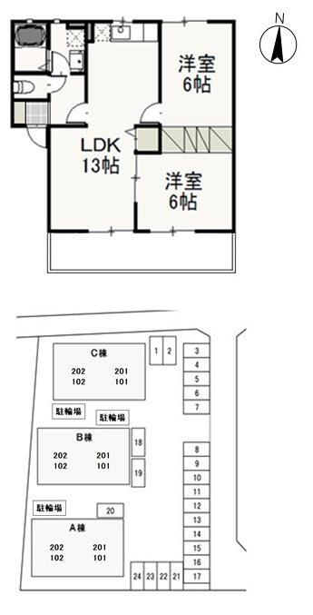 ベリーオーライC(2LDK/1階)の間取り写真