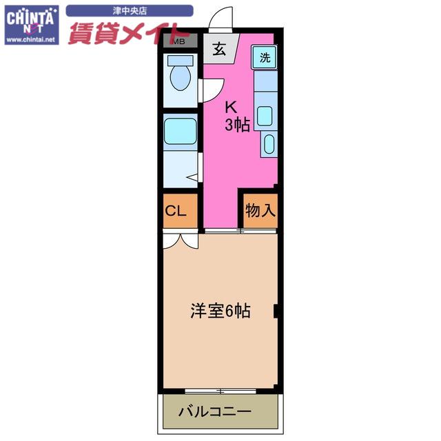 エグゼ杉谷(1K/2階)の間取り写真