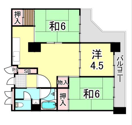UR 武庫川19(3DK/23階)の間取り写真